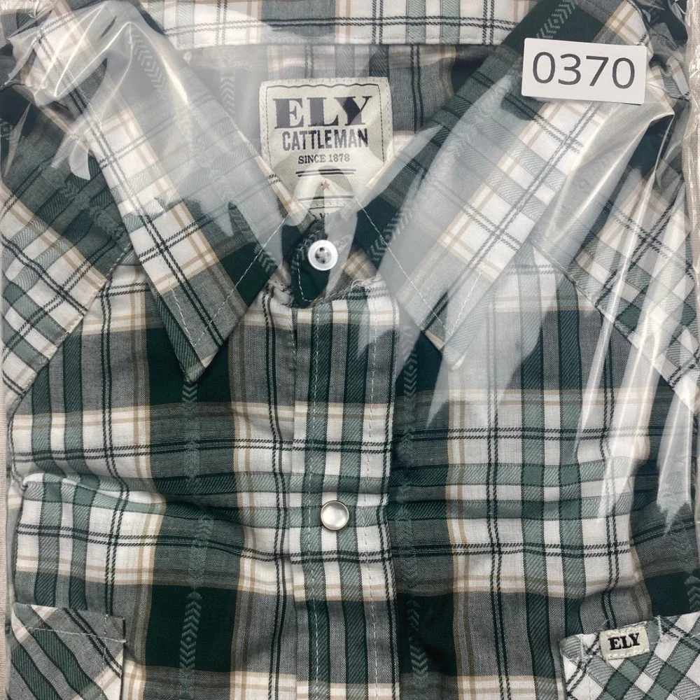 Ely Cattleman Mens XXL Green Plaid Western Pearl Snap Short Sleeve Shirt